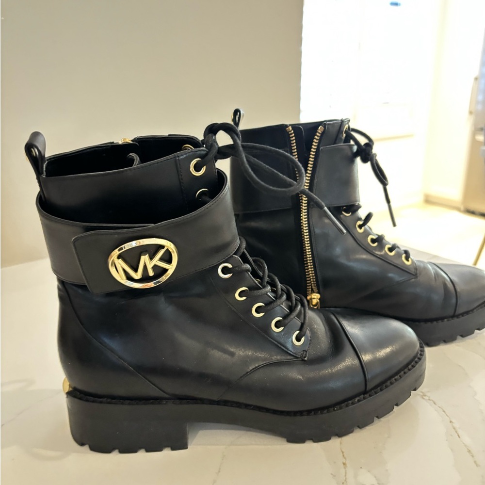 Michael Kors Black Moto Boots with Gold Details